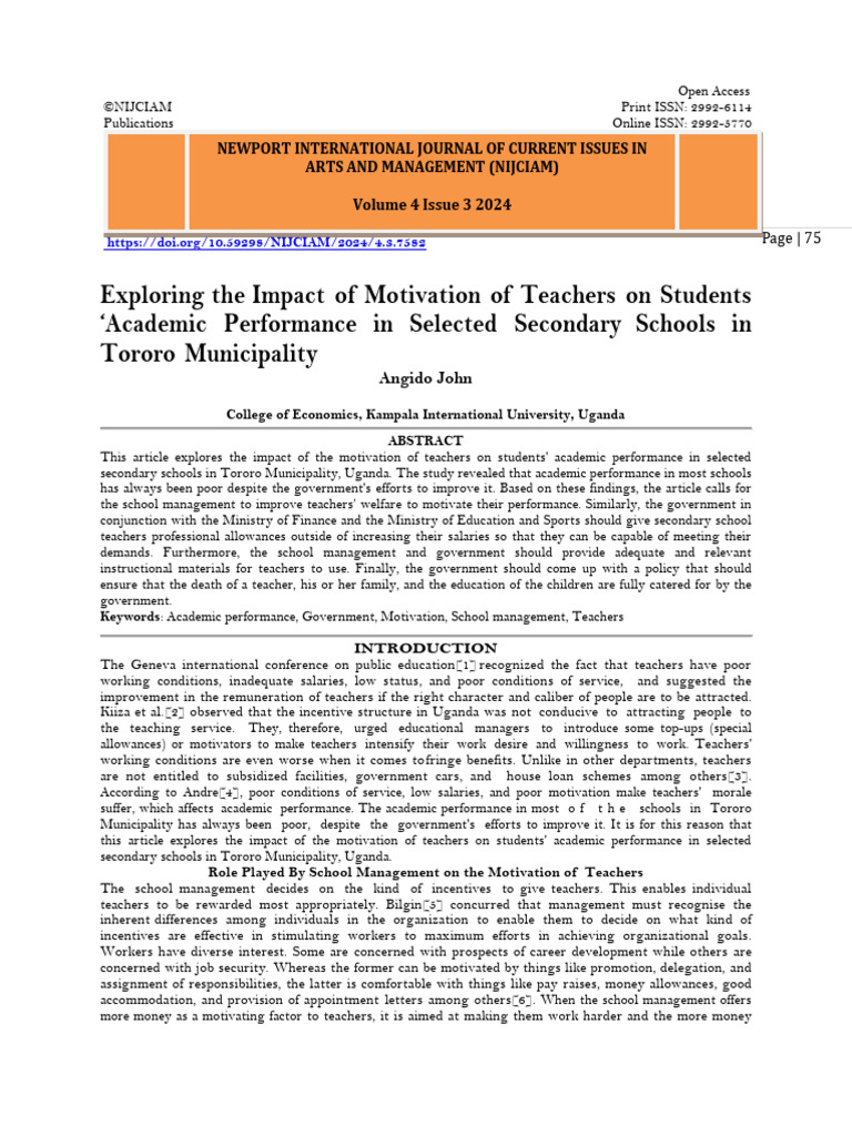 Teacher Motivation's Effect on Student Performance | PDF | Teachers ...