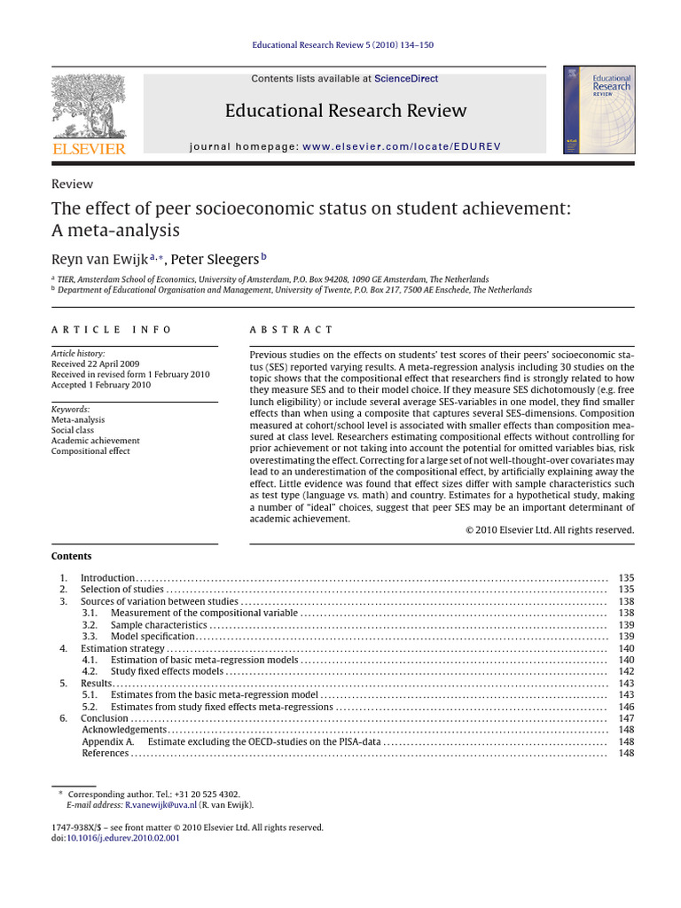 Peer SES Impact on Student Achievement | PDF | Socioeconomic Status ...
