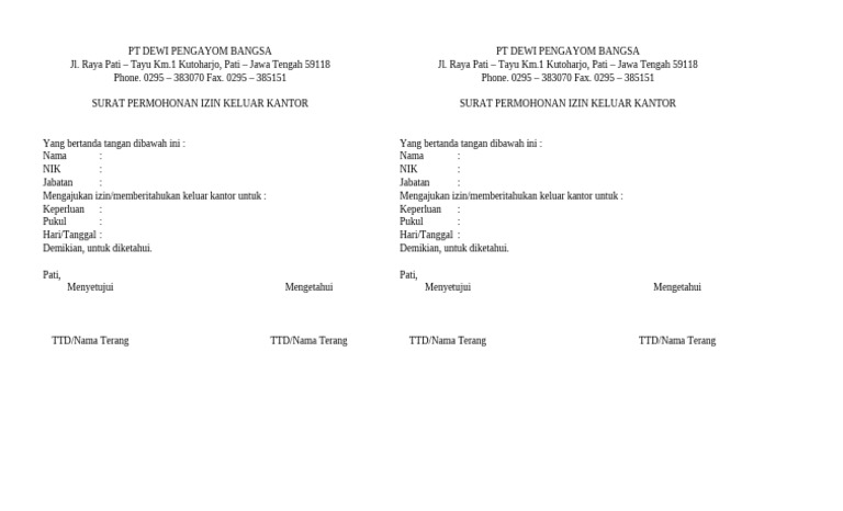 Form Ijin Keluar Kantor | PDF