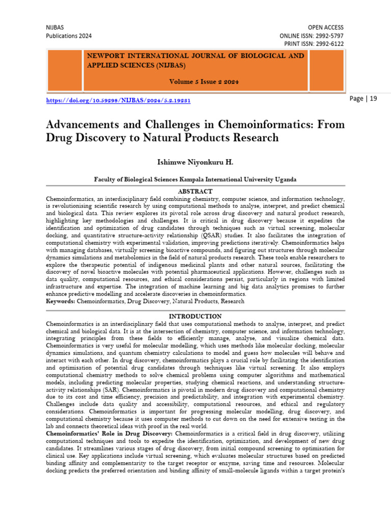 Advancements and Challenges in Chemoinformatics: From Drug Discovery To ...