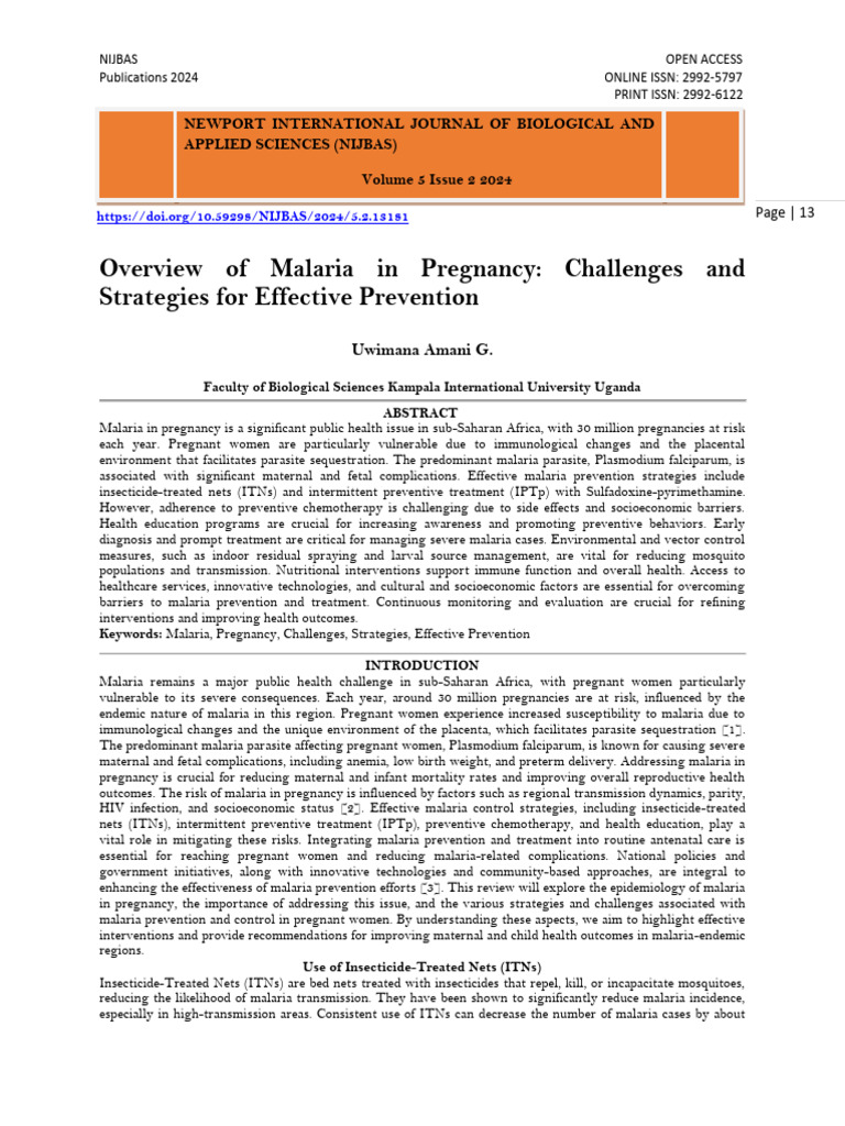 Overview Of Malaria In Pregnancy Challenges And Strategies For
