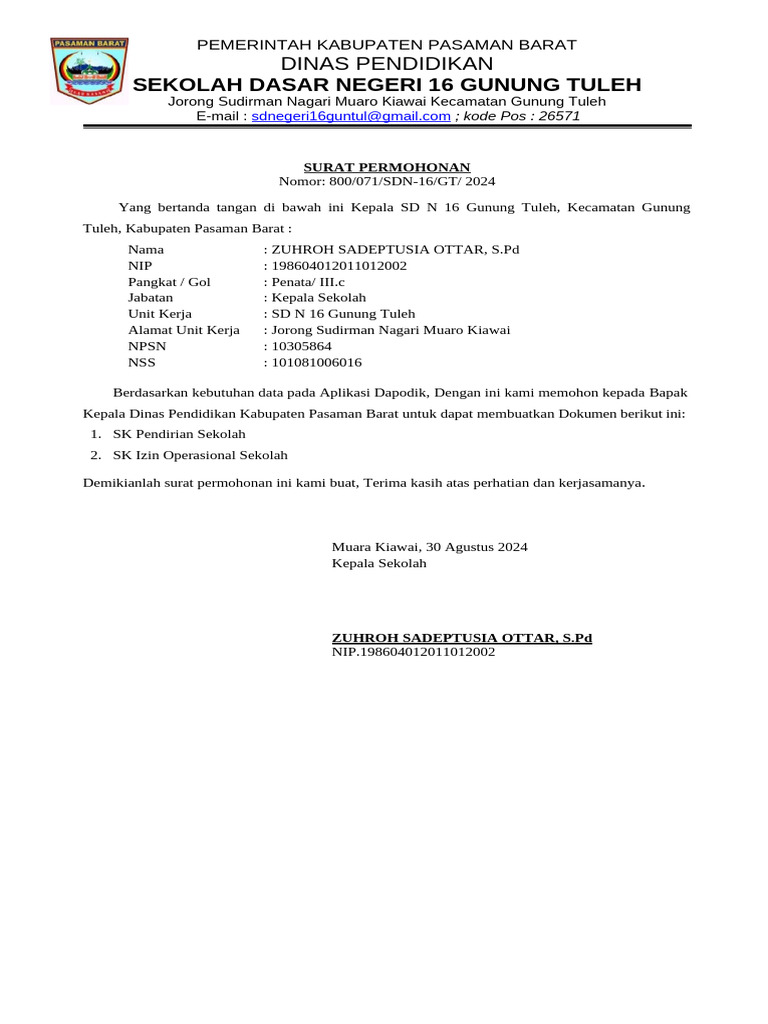 Surat Permohonan Izin Operasional Sekolah Pdf