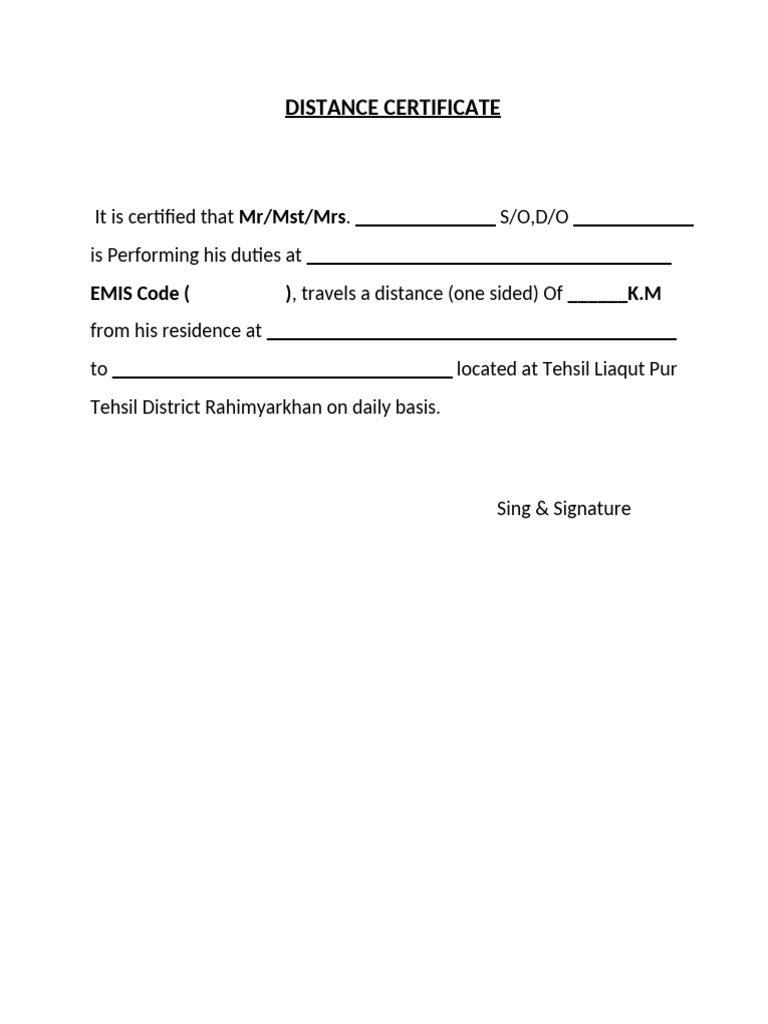 Distance Certificate | PDF