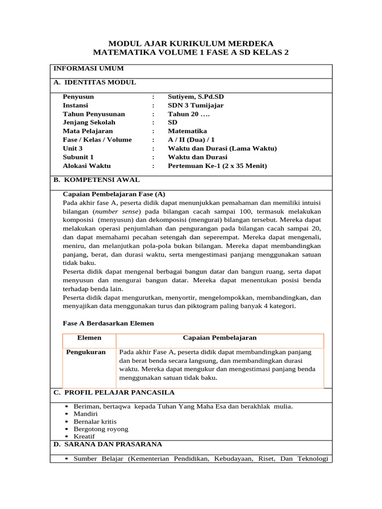 Modul Ajar Kurikulum Merdeka 1 | PDF