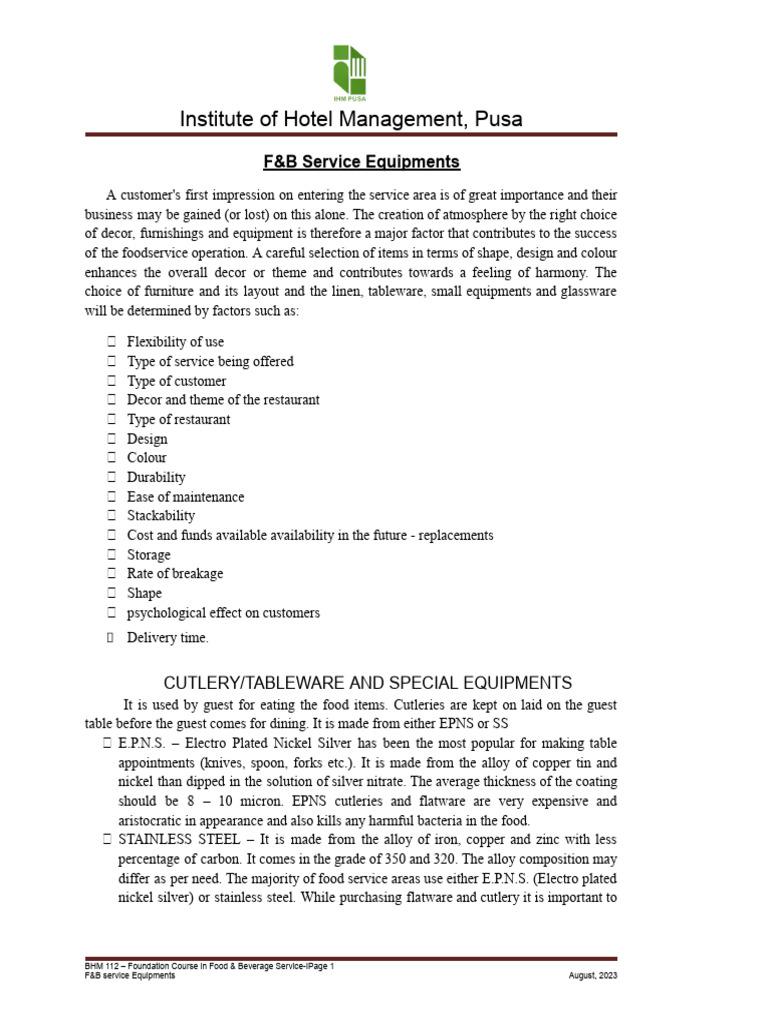 F&B Service Equipments | PDF