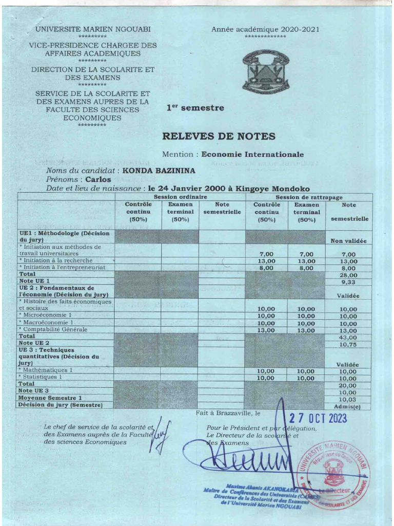 Releves de Notes Licence | PDF