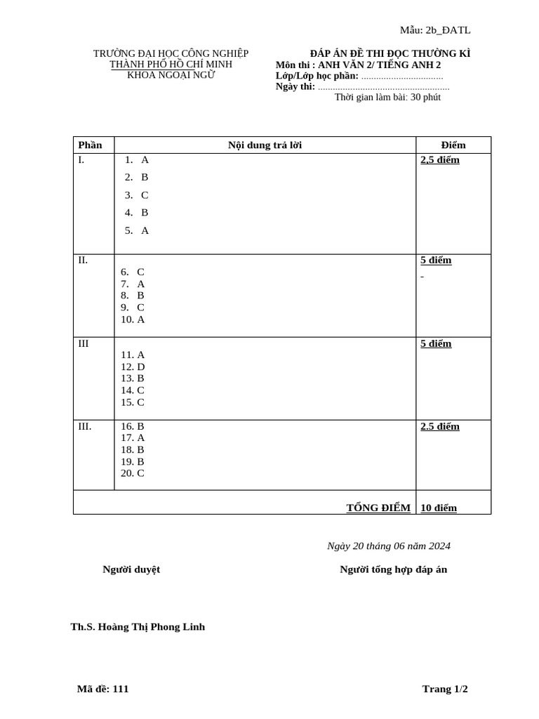 Sample Reading Test - Key (English 2) | PDF