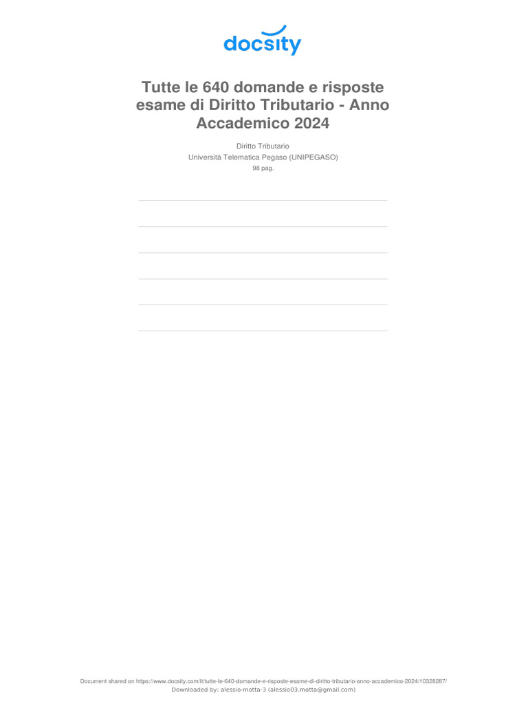 Tutte Le 640 Domande e Risposte Esame Di Diritto Tributario Anno ...