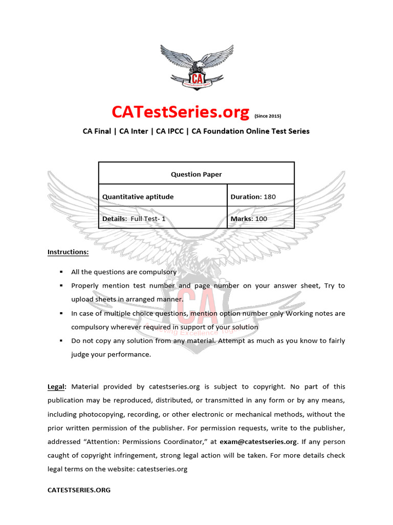 CA Test Series: Quantitative Aptitude Exam | PDF | Mean | Price Indices