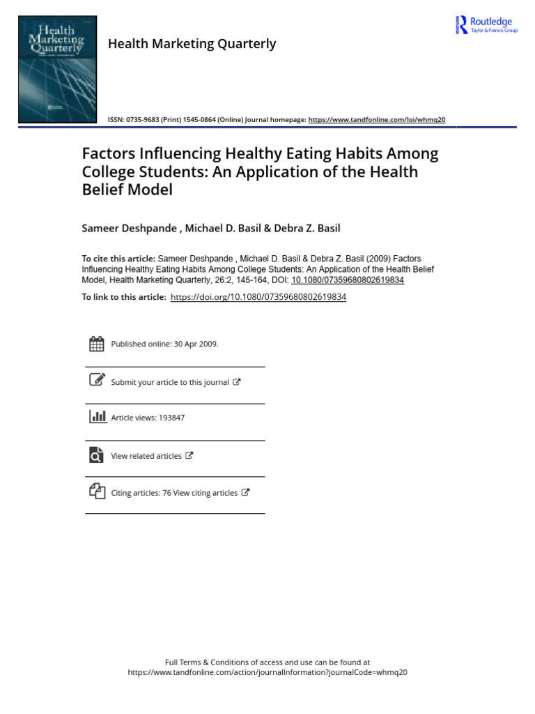 Factors Influencing Healthy Eating Habits Among College Students An ...