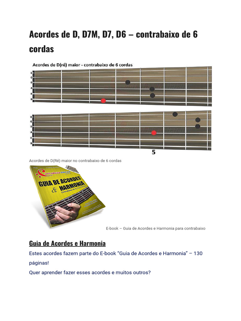 Acordes de D, D7M, D7, D6 - Contrabaixo de 6 Cordas | PDF