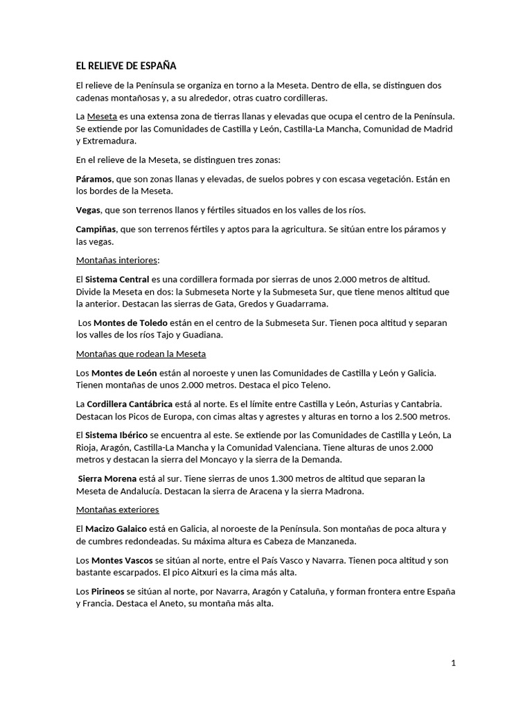 Copia de Iria T.1 EL RELIEVE DE ESPAÑA | PDF | Paisaje | Ciencias de la ...