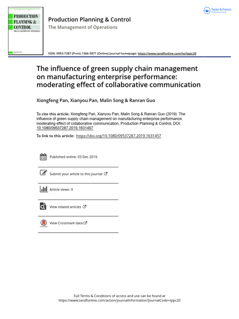 The Influence of Green Supply Chain Management On Manufacturing ...