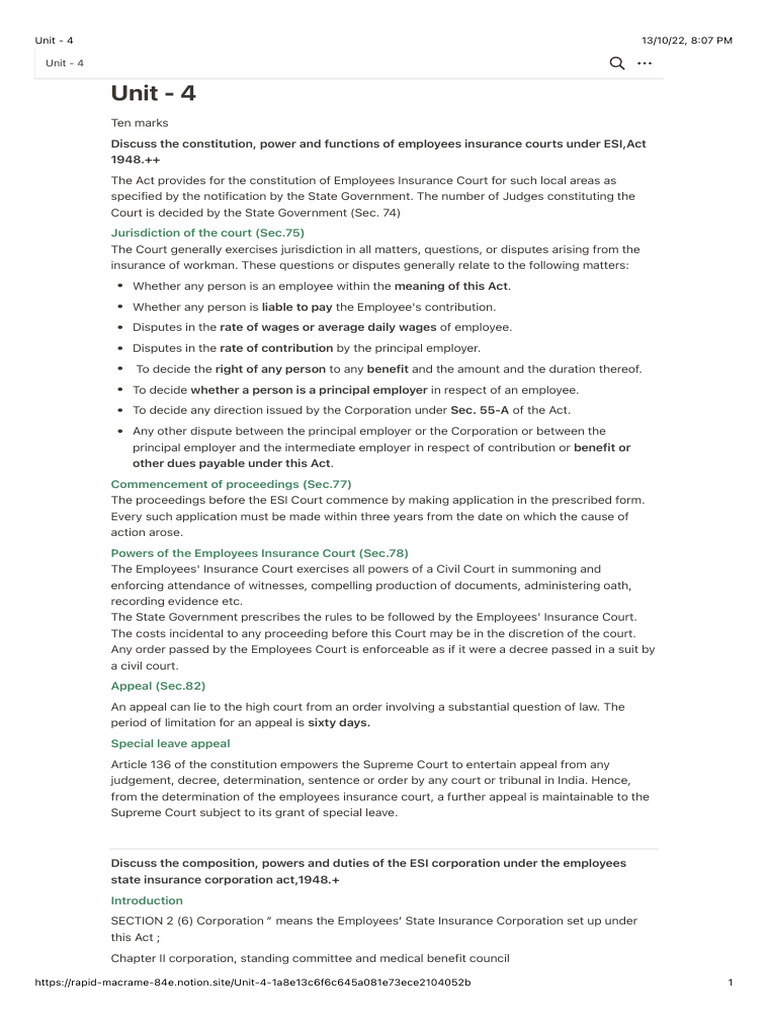 Unit - 4 Labour Law 1 | PDF
