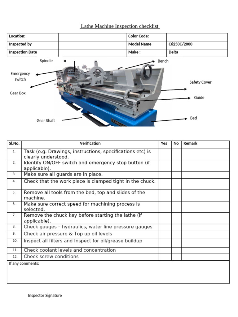 Lathe Machine Checklist | PDF