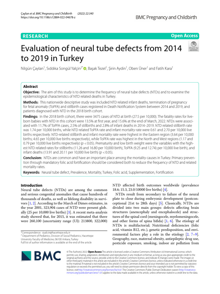 Evaluation of Neural Tube Defects From 2014 | PDF
