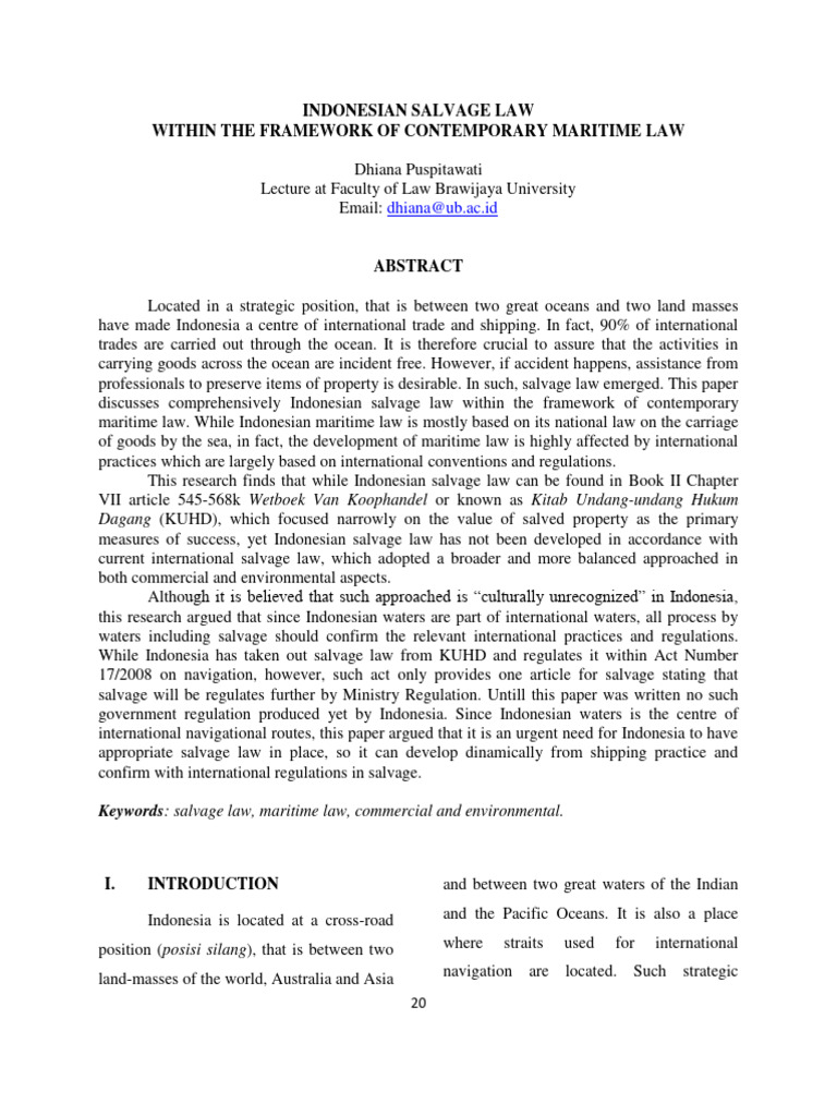 EN Indonesian Salvage Law Within The Framew | PDF