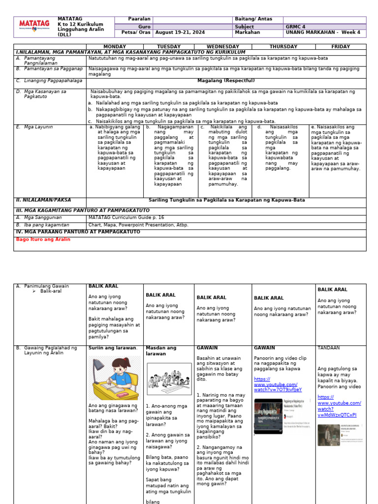 Matatag DLL Week 4 GRMC G4 | PDF