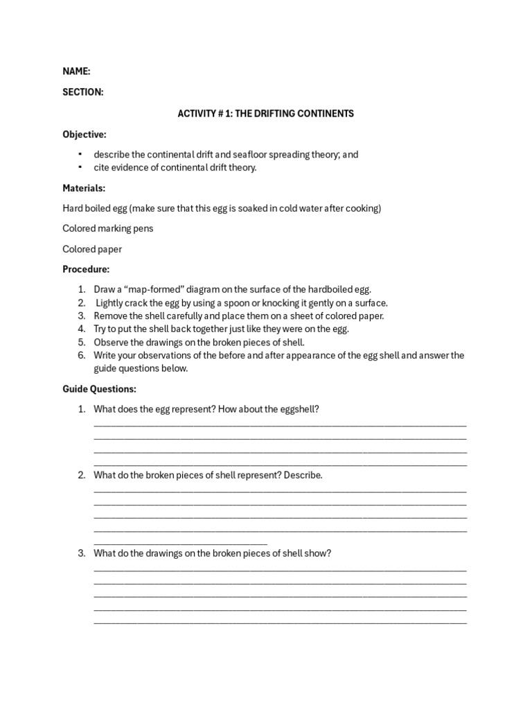 Activity 1 - Drifting Continents | PDF