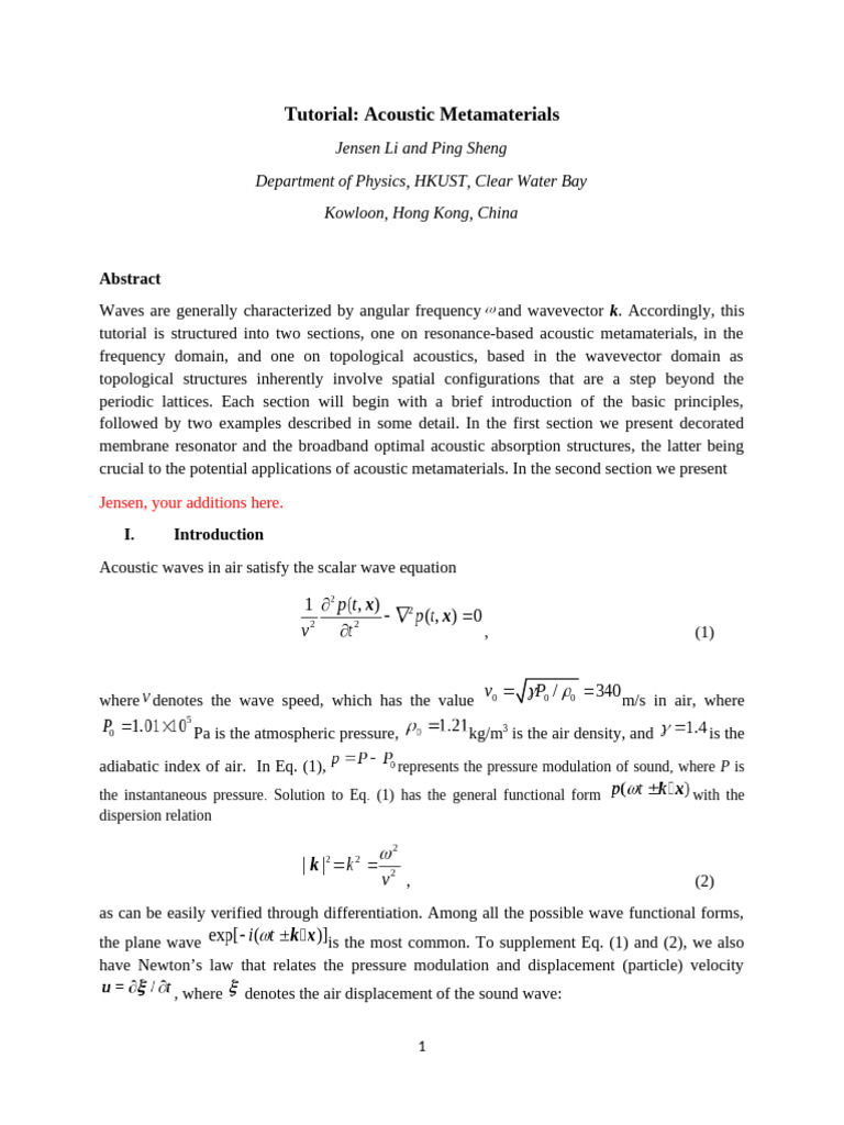 Tutorial Article On Acoustic Metamaterials | PDF | Waves | Resonance