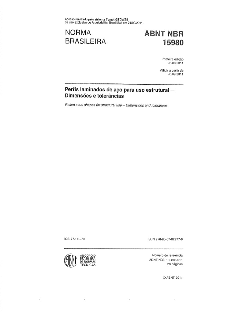 NBR 15980 - 2011 - Tolerâncias Dimensionais Perfis | PDF