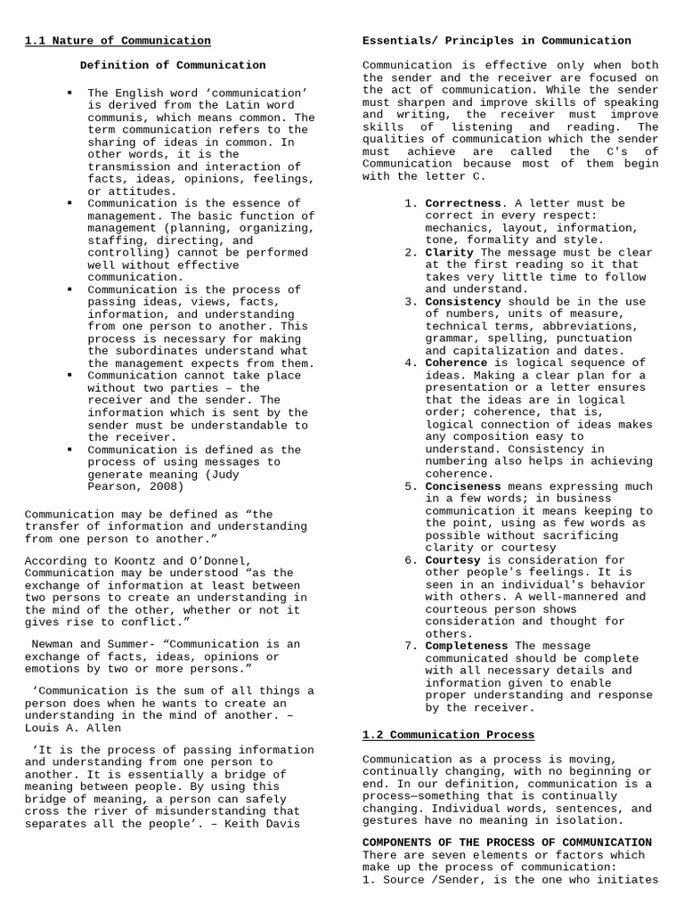Module 1 Communication Process, Elements, Principles | PDF