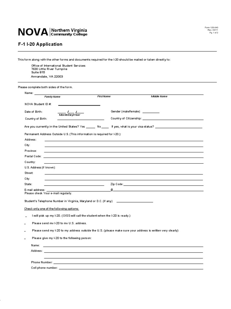 NOVA F-1 I-20 Application Form | PDF | Learning