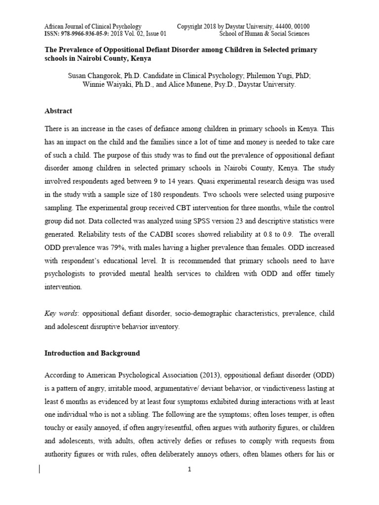 B207. The Prevalence of Oppositional Defiant Disorder Among | PDF