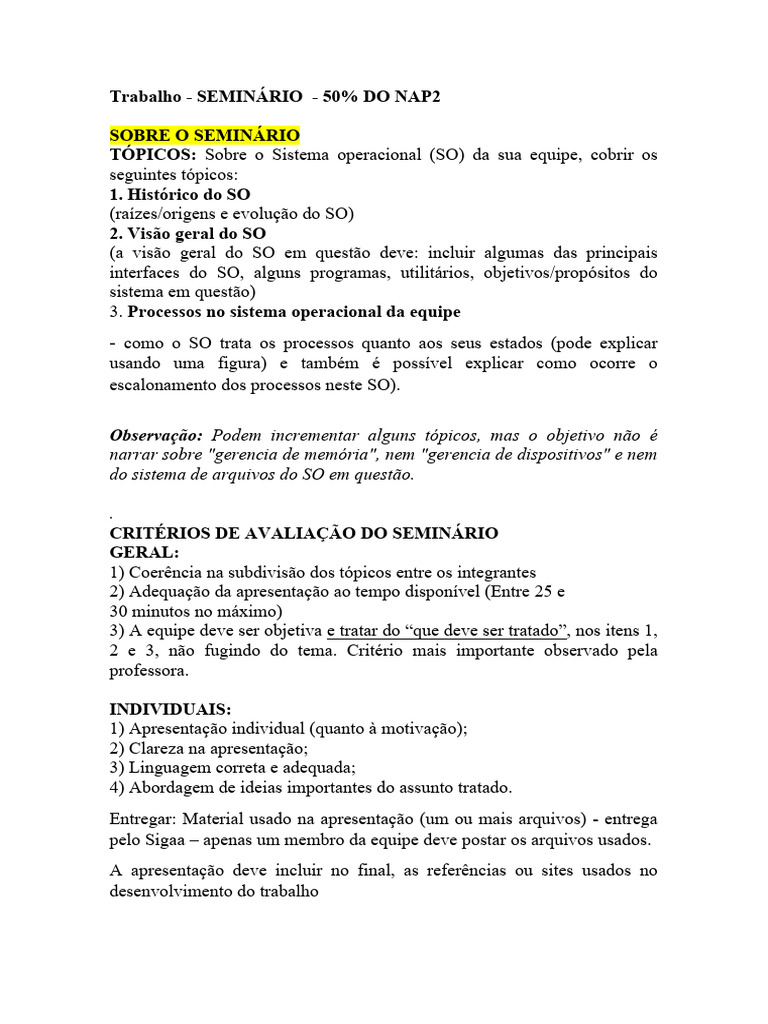 Trabalho para NAP2 | PDF