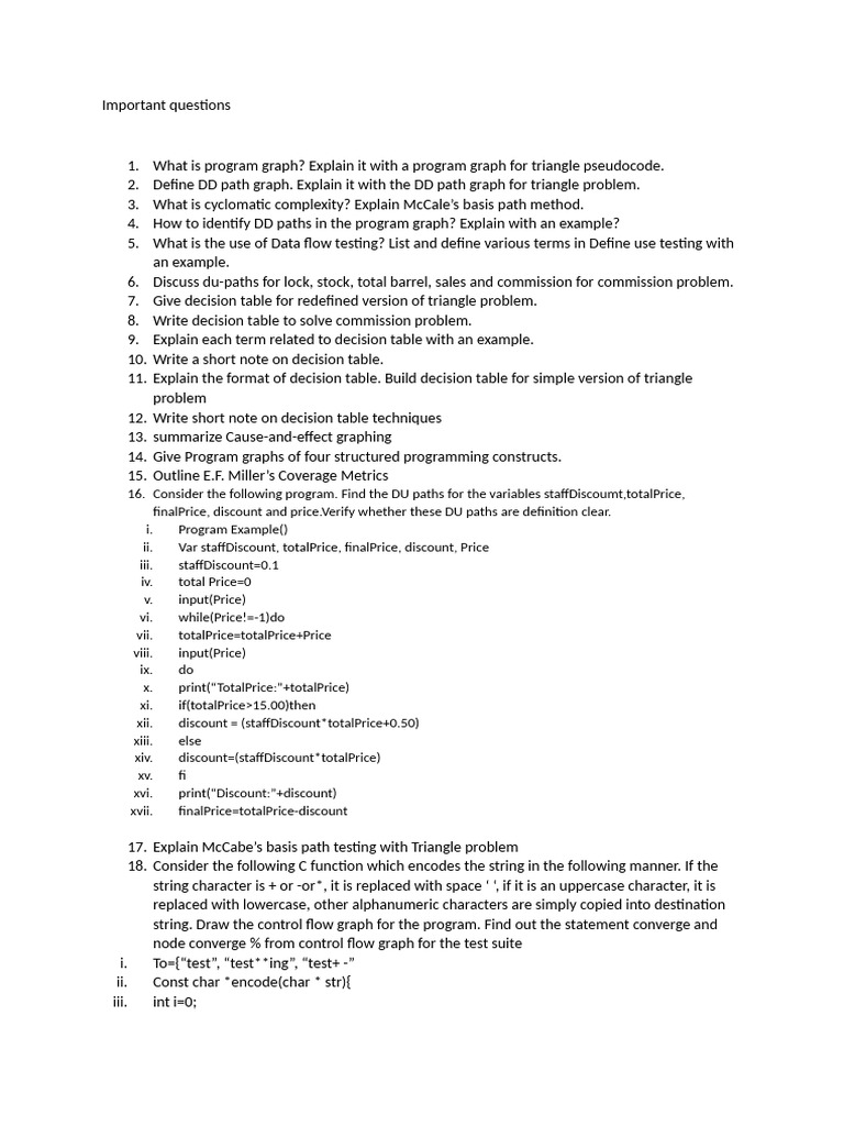 Important Questions ST | PDF