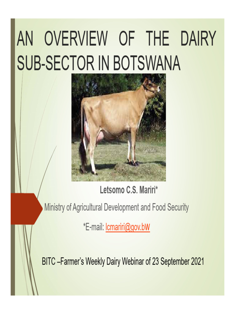 Overview Of The Dairy Subsector In Botswana Pdf