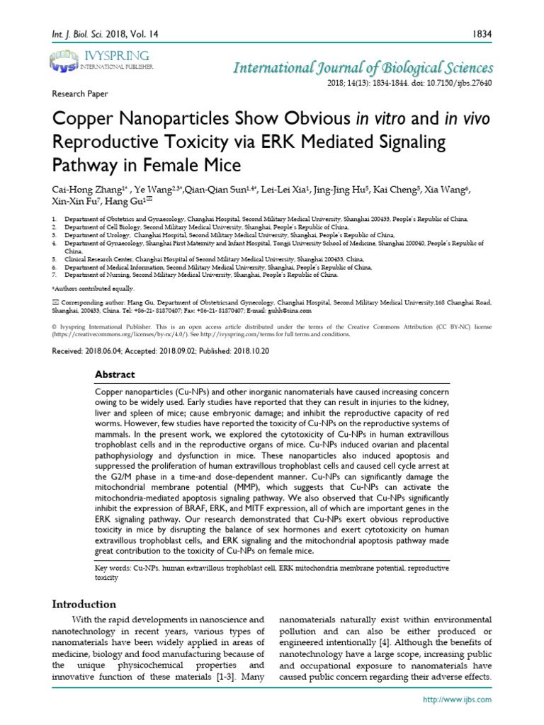 Copper Nanoparticles Show Obvious in Vitro and in Vivo Reproductive ...