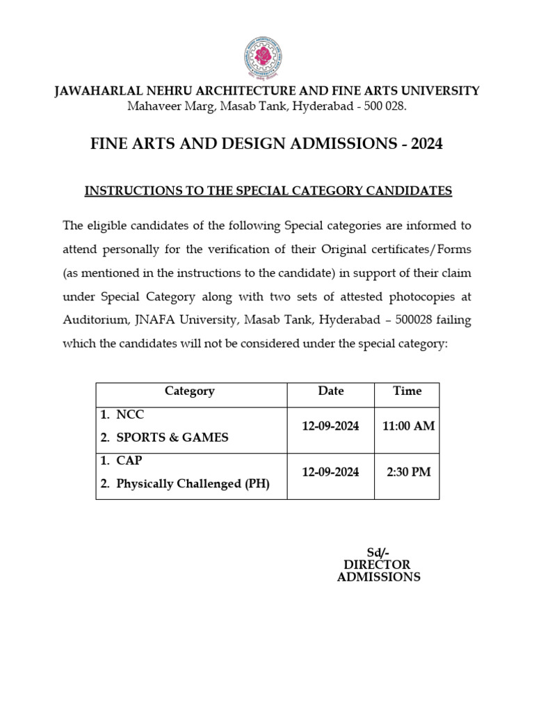 Fine Arts and Design Admissions - 2024 | PDF