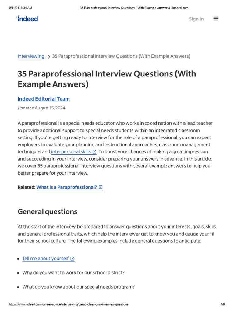 35 paraprofessional interview questions with example answers
