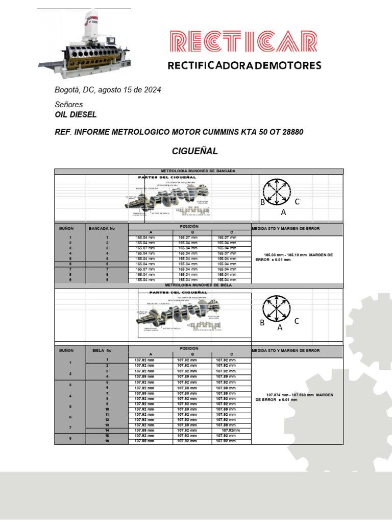 OIL DIESEL CUMMINS KTA 50 METROLOGIA | PDF