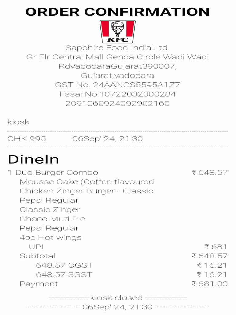 KFC Bill | PDF