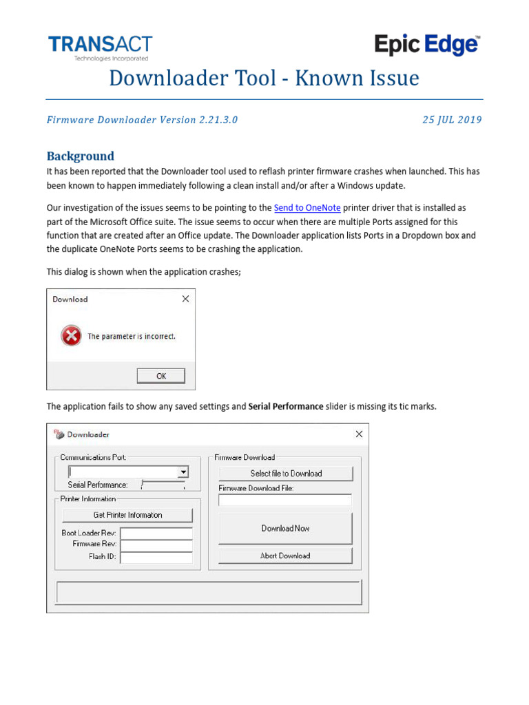 Downloader - Known Issue - Rev B | PDF