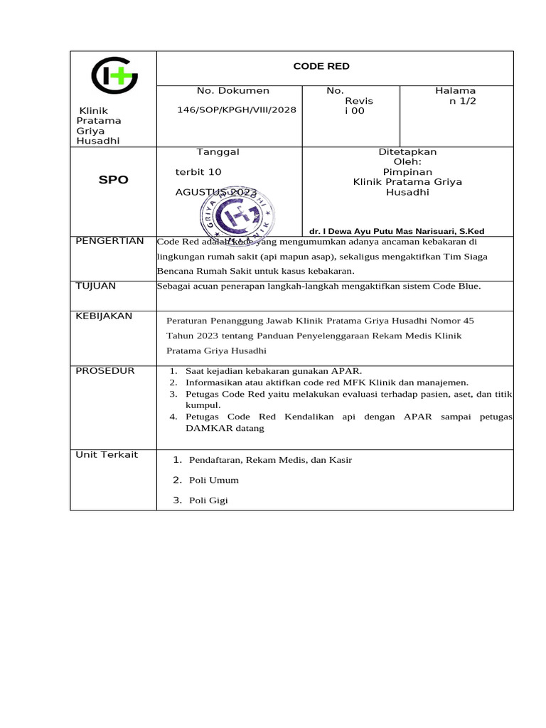 Sop code red pdf
