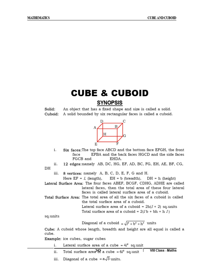 Cube & Cuboid: Synopsis | PDF