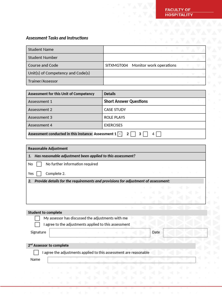 FH - Short Answer Question Assess.1 | PDF | Occupational Safety And ...