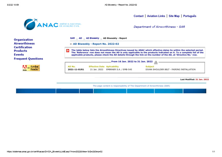 ANAC AD Biweekly - Report No. 2022-02 | PDF