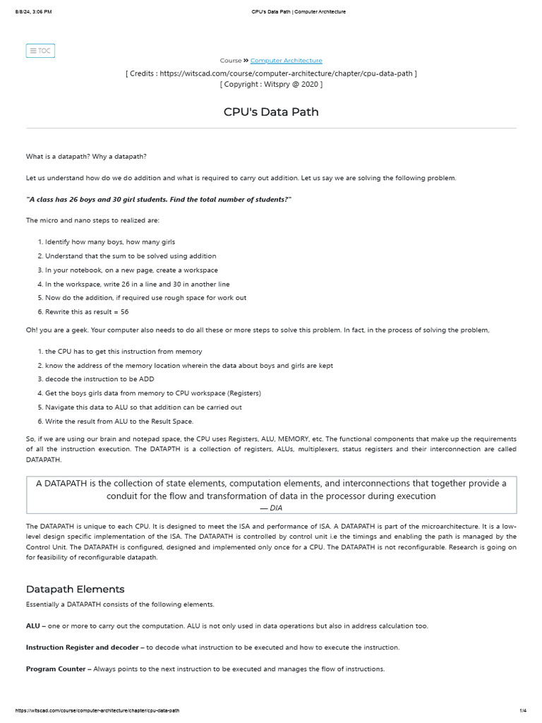 CPU's Data Path - Computer Architecture | PDF