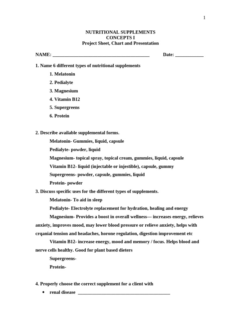 NUTRIONAL SUPPLEMENTS Presentation Sheet | PDF