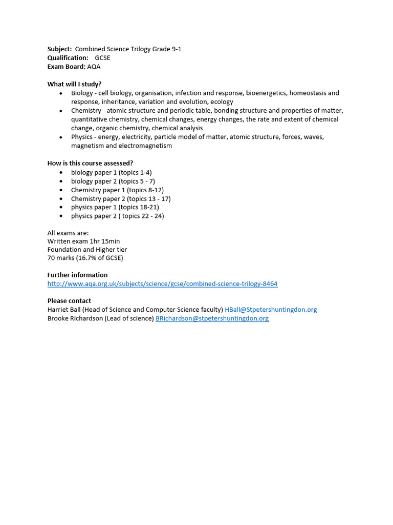 Trilogy - Science - GCSE Descriptionv2 | PDF