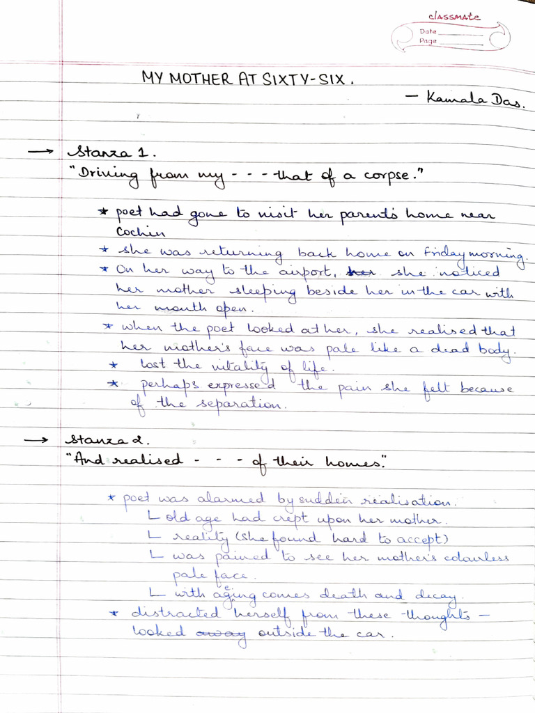 My Mother at Sixty-Sex Revision Notes | PDF