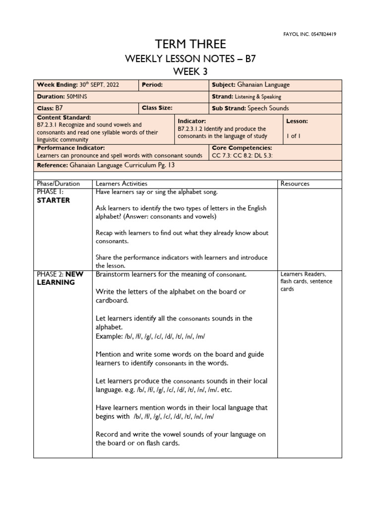 Basic 7 Term 3 Week 3 Ghanaian Language | PDF