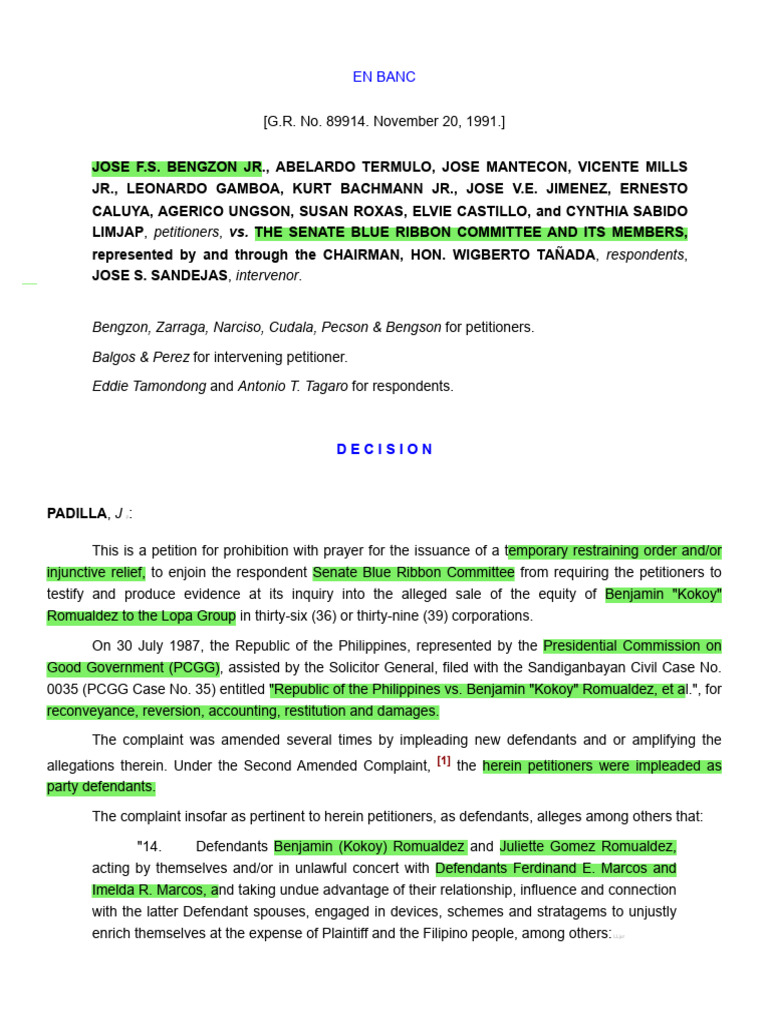 Bengzon Jr. v. Senate Blue Ribbon Committee | PDF