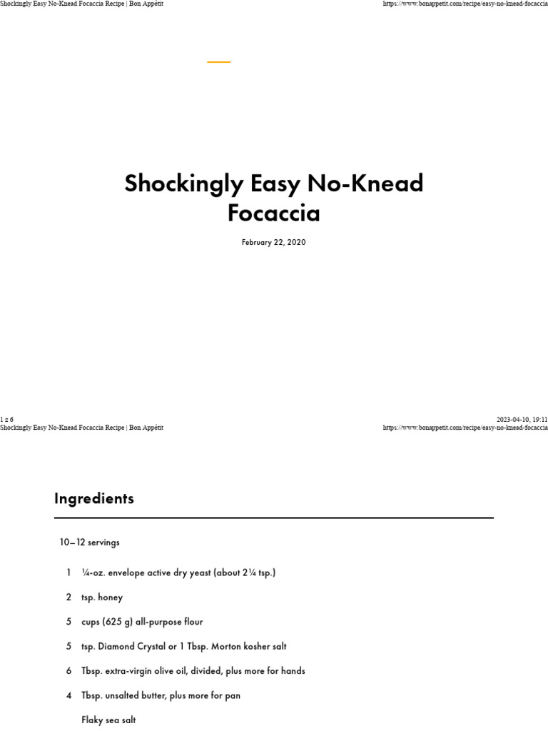 Shockingly Easy No Knead Focaccia Recipe Bon Appétit PDF