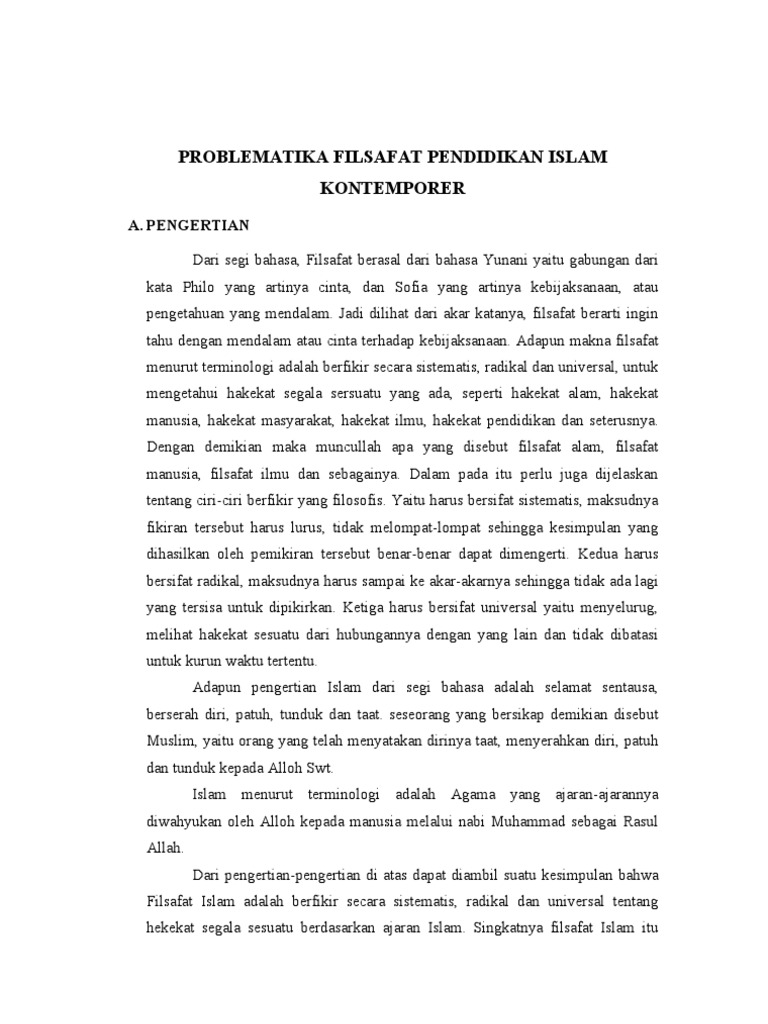 Problematika Filsafat Pendidikan Islam Kontemporer