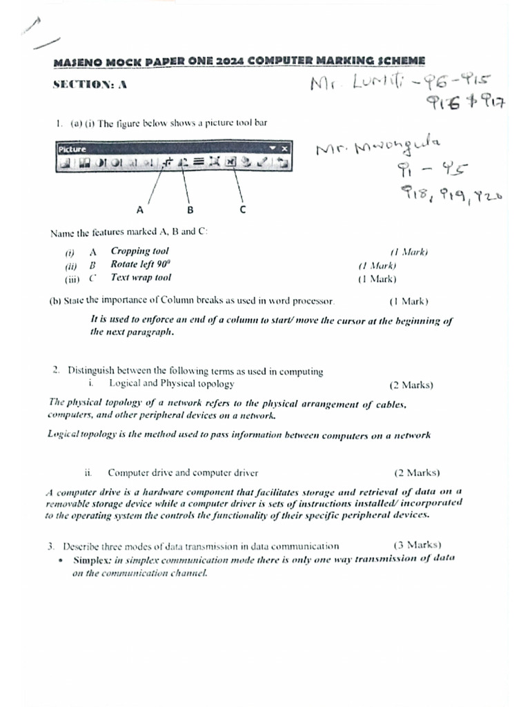 Computer Marking Scheme | PDF